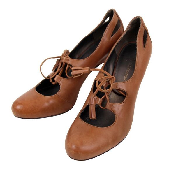 VINTAGE B.MAKOWSKY BROWN GENUINE LEATHER HIGH HEEL ROUND TOE LACES SHOES Sz 6.5M - Picture 3 of 11